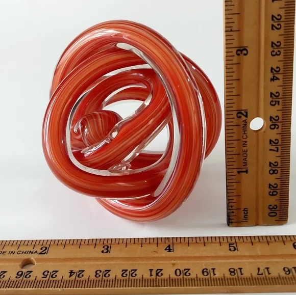 Red Swirl Infinity Knot Glass Sculpture Modern Art Paperweight - Picture 6 of 10